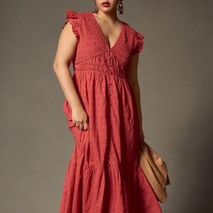 NWOT Anthropologie Peregrine Midi Dress Rusty Light Red Size SMALL